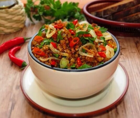 Porridez de trigo mouro con verduras